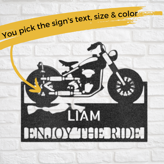 Motorcycle Monogram - Custom Metal Sign - Biker Wall Art - Liliana and Liam