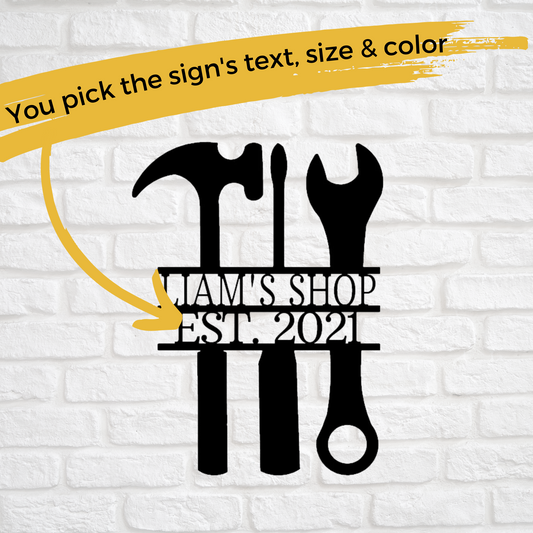 Tool Sign with Hammer, Screwdriver, and Wrench - Custom Metal Sign - Workshop Wall Art-Liliana and Liam