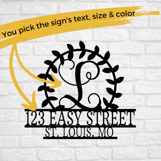 Custom Metal Large Initial Address Sign - House Number Decor