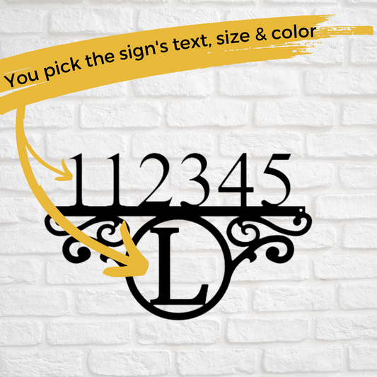 Custom Metal Initial Address Monogram Sign - House Number Decor