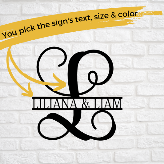 Metal Fancy Split Initial Letter - Family Name Sign
