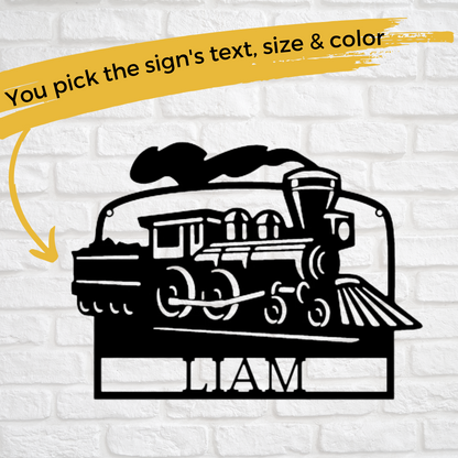 Train Sign- Personalized Metal  Name Sign - Coal Train Monogram
