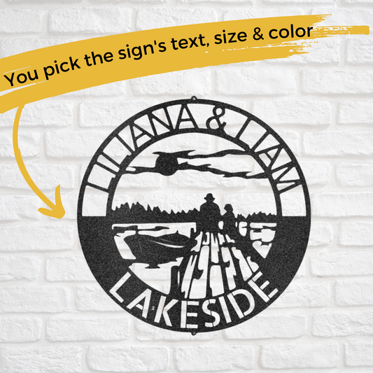 Sitting on the Dock - Custom Metal Sign - Lake House Wall Art - Liliana and Liam