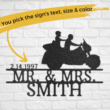 Motorcycle Sign - Laser Cut Metal Sign - Cruising Couple