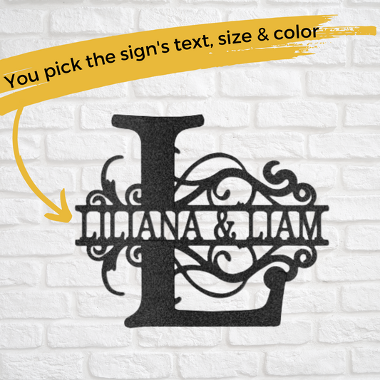 Metal Bold Split Initial Letter - Family Name Sign