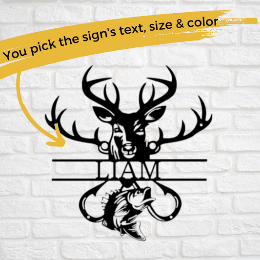 Buck and Bass Monogram - Custom Metal Sign - Outdoorsmen Wall Art-Liliana and Liam