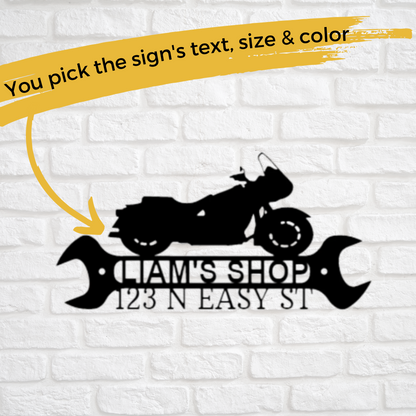 Motorcycle Sign - Personalized Metal Sign - Cruiser Monogram with a Wrench