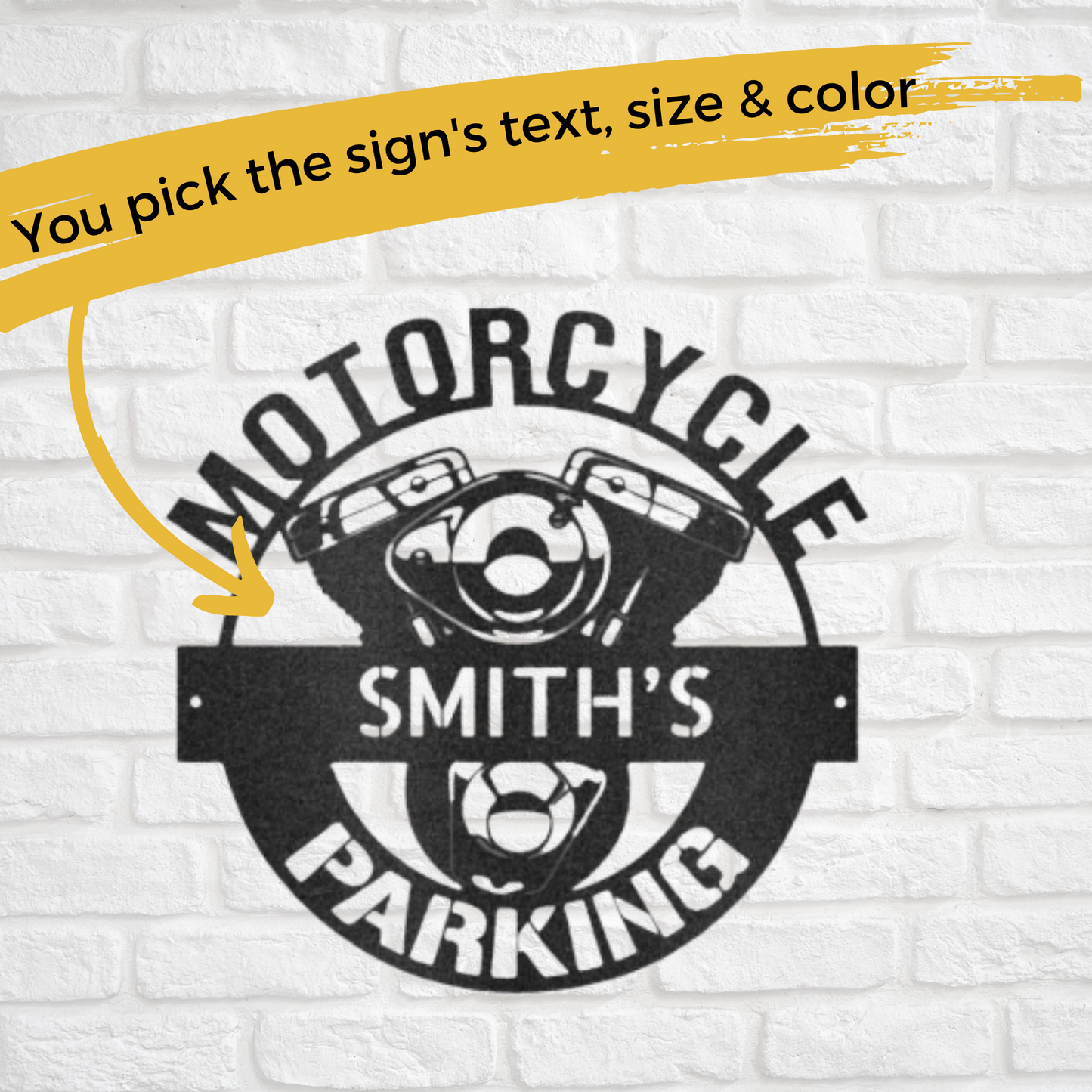 Motorcycle Sign - Personalized Metal Sign - Motorcycle Parking Monogram with Engine