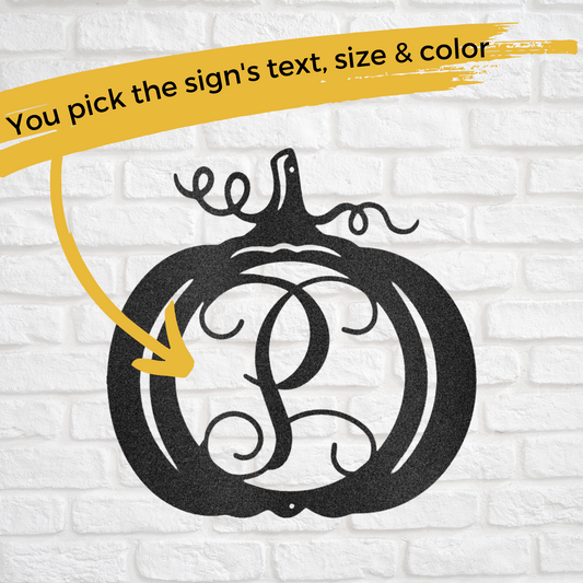 Custom Metal Fall Pumpkin Initial Sign - Fall Decor