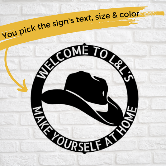 Custom Metal Tipped Cowboy Hat Sign - Personalized Western Cowboy Decor