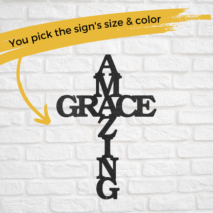 Amazing Grace Cross  - Custom Metal Sign - Christian Metal Wall Art, Christian Artwork