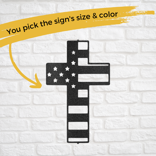 Flag Cross | Personalized Patriotic Metal Sign