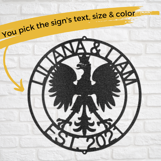 Round Polish Eagle Monogram - Custom Metal Sign - Polish Wall Art - Liliana and Liam