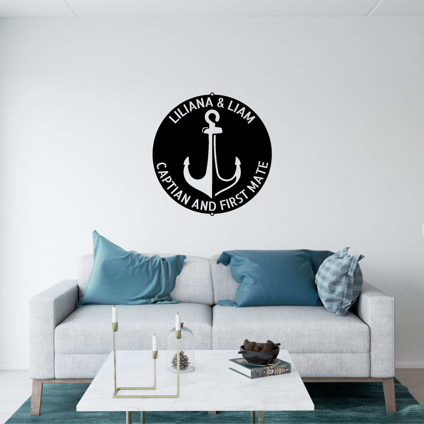 Anchor Sign - Personalized Metal Sign - Circle Monogram