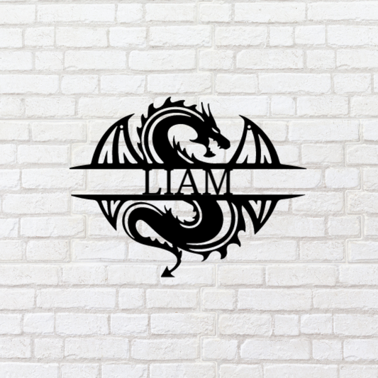 Dragon Sign - Personalized Metal Name Sign - Celtic Monogram