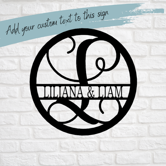Custom Metal Circle Split Initial Letter Sign - Home Decor
