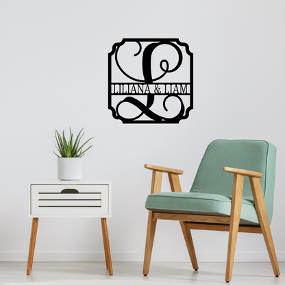 Fancy Initial Letter with Fancy Square - Metal Sign, Family Name Sign, Initial Wall Decor, Front Porch Name Sign