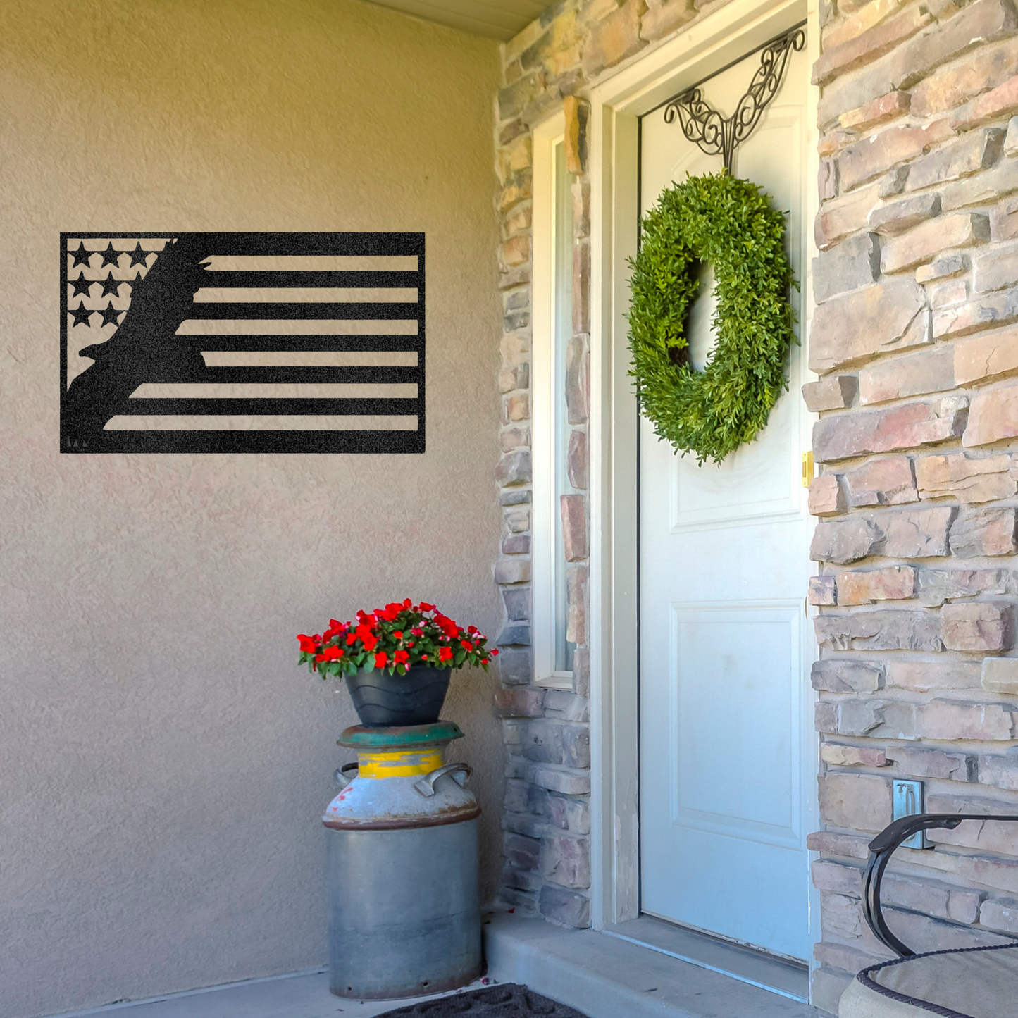 American Flag with Soaring Eagle - Custom Metal Wall Art - Patriotic Decoration - USA, Patriotic Sign, 4th of July Wreath