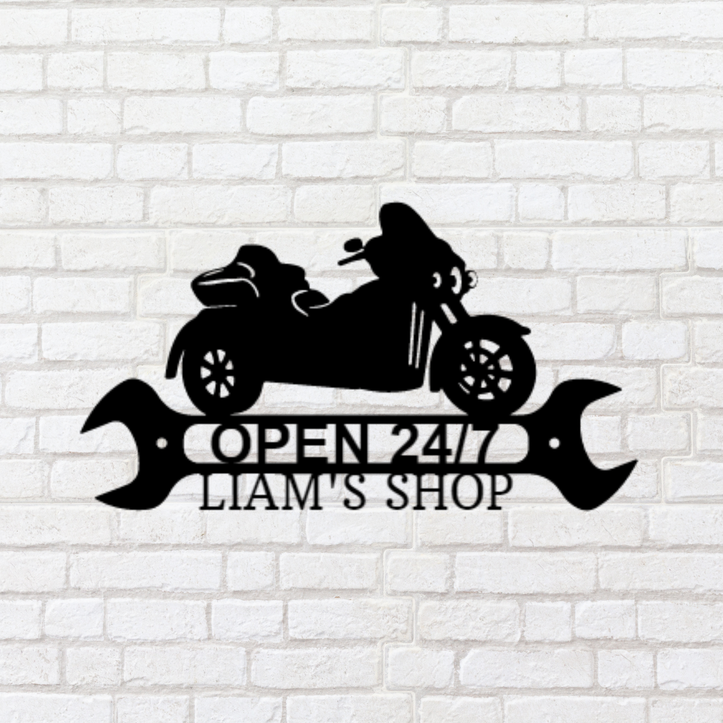 Motorcycle Sign - Personalized Metal Sign - Trike Shop Monogram with Wrench