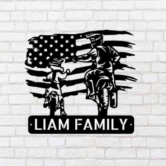 American Motocross - Personalized Metal Dirt Bike Sign - Family Monogram