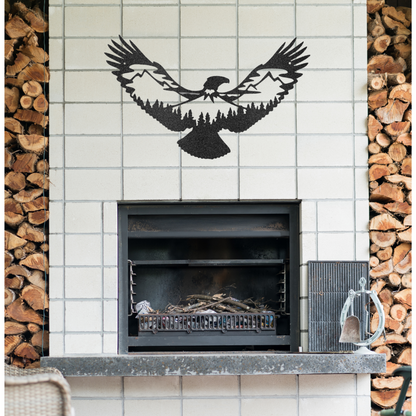 Soaring Eagle and Mountain Silhouette - Custom Metal Wall Art - Lodge Decor, Cabin Wall Art