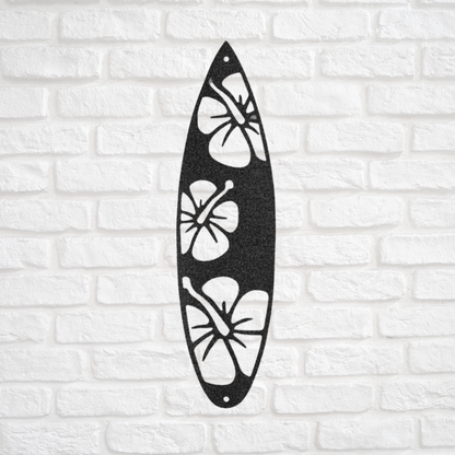 Surfboard with Tropical Flowers - Custom Metal Sign