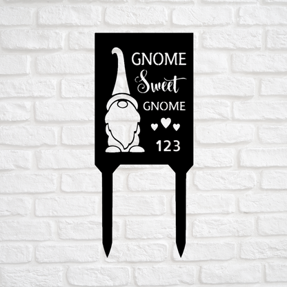 Gnome Sweet Gnome - Metal Gnome Address Sign, Yard Sign, House Number Sign, Address numbers, Gnome Address Yard Stake