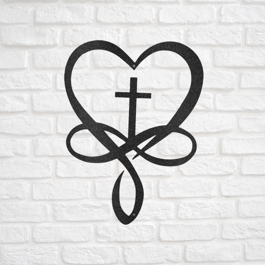 Gods Infinite Love - Heart and Cross - Laser Cut Metal Sign - Christian Metal Wall Art, Christian Artwork