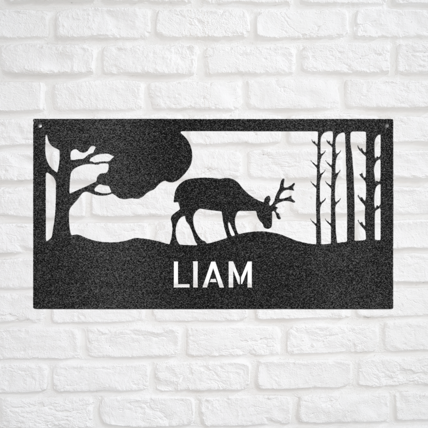 Grazing Deer - Personalized Metal Sign, Cabin Sign, Hunting Lodge, Man Cave Decor, Dad's Den