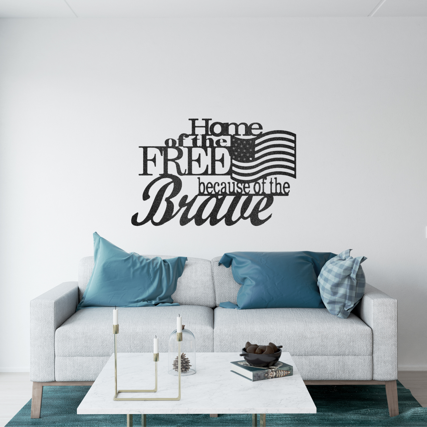 Home of the Free because of the Brave - Custom Metal Wall Art -  Patriotic Sign, 4th of July Wreath