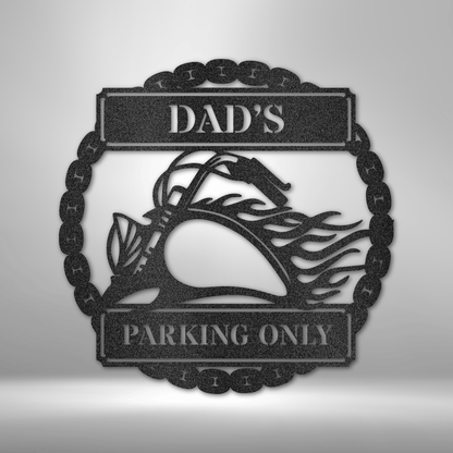 Motorcycle Sign - Personalized Metal Sign - Flaming Motorcycle Monogram with Chain Frame