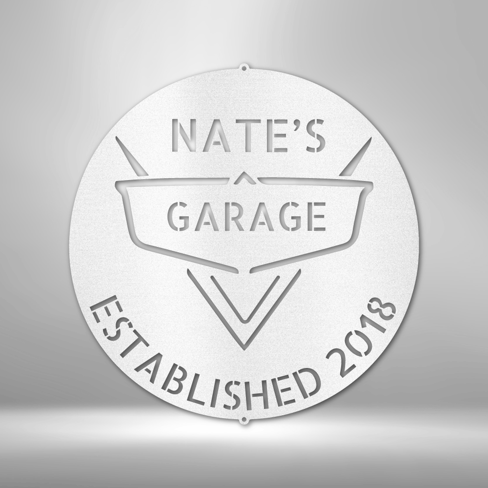 Classic Garage or Shop Sign - Personalized Metal Sign - Classic Car Monogram