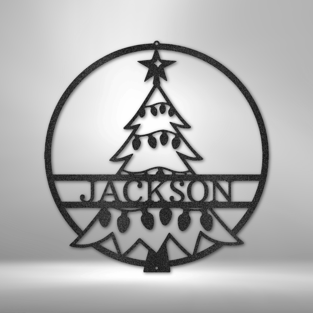 Personalized Christmas Tree Metal Wall Sign, Christmas Decor, Custom Holiday Decor, Custom Name Sign, Holiday Gift, Christmas Wreath