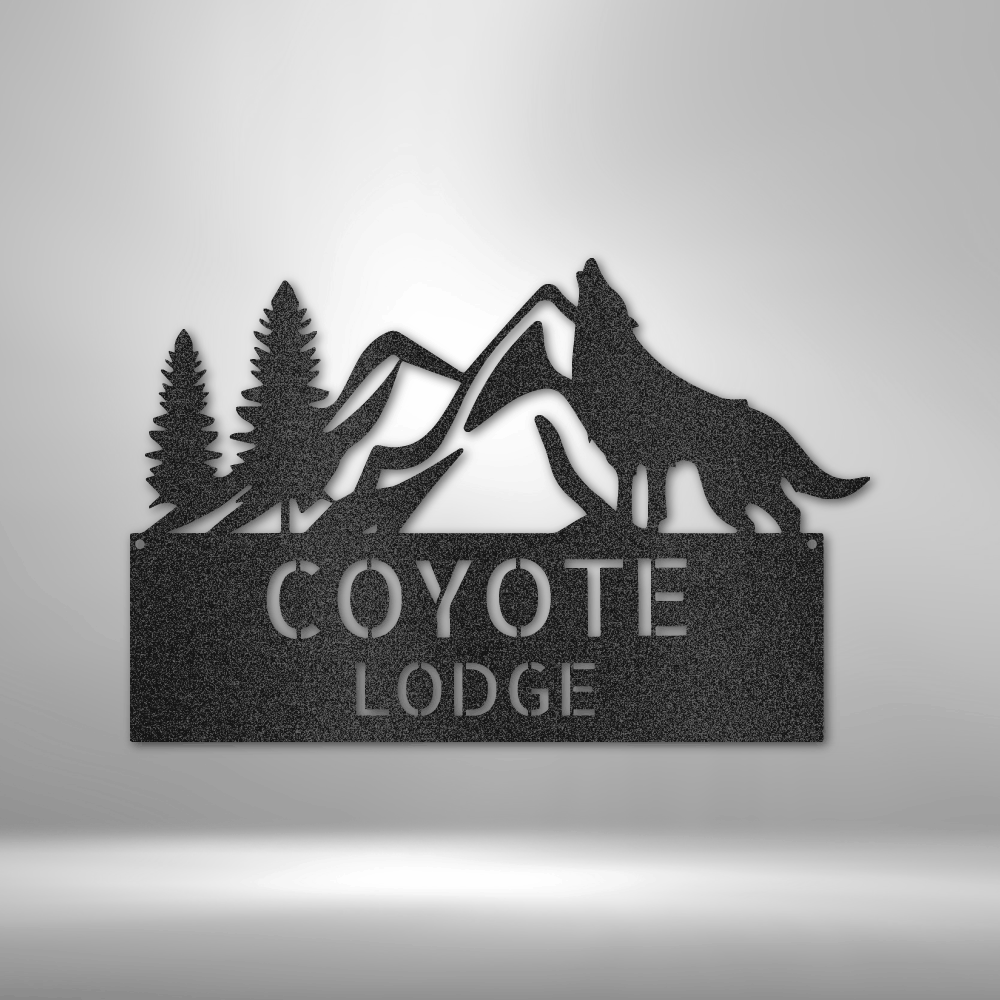 Personalized Mountain Metal Sign, Metal Address Sign, Howling Wolf with Mountains Metal Wall Art, For Cabin, Lodge or Lake House