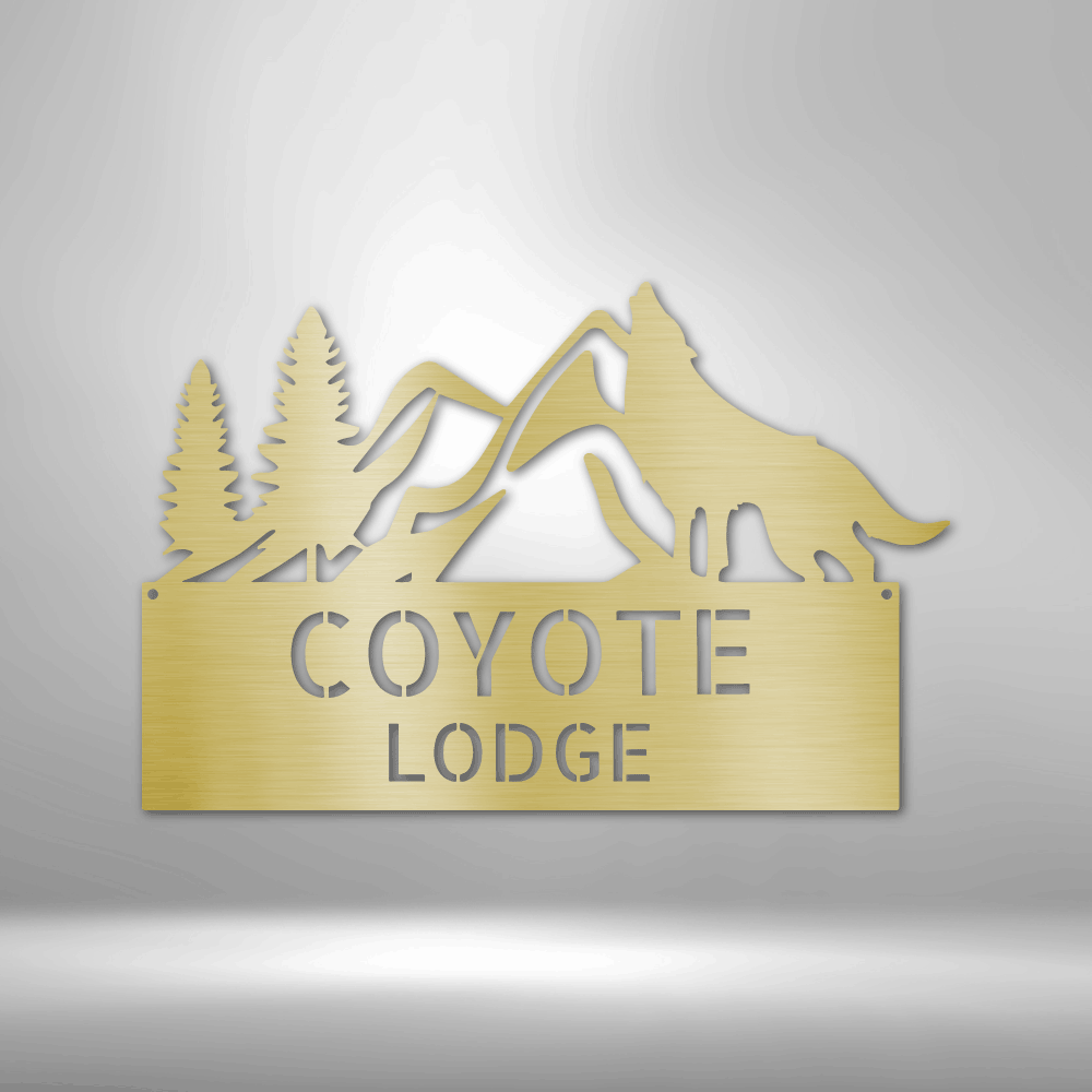 Personalized Mountain Metal Sign, Metal Address Sign, Howling Wolf with Mountains Metal Wall Art, For Cabin, Lodge or Lake House