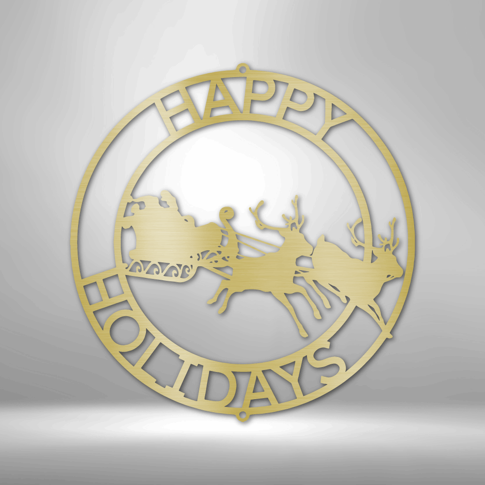 Personalized Holiday Cheer Metal Wall Sign, Santa and Raindeer, Christmas Decor, Custom Holiday Decor, Holiday Gift, Christmas Wreath Door Decor