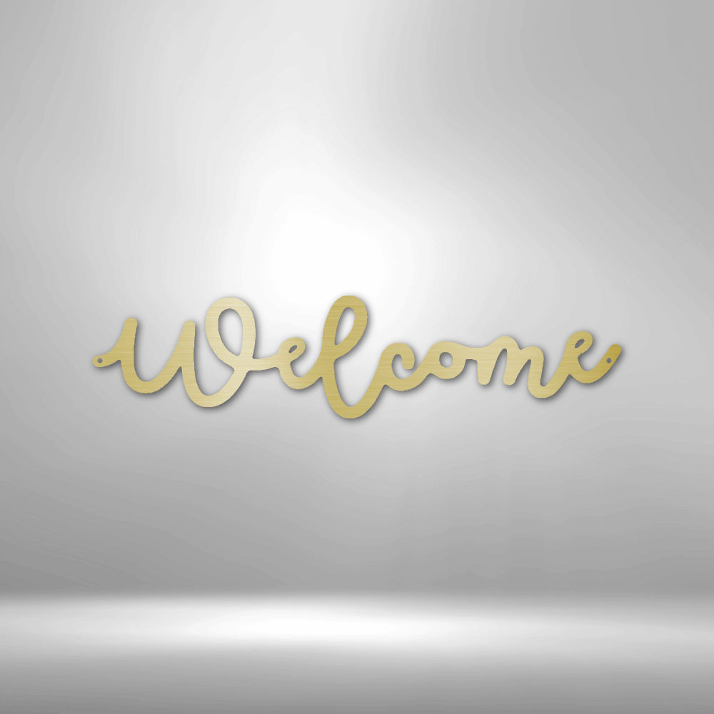 "Welcome", Custom Welcome Script Metal Word Sign, Rustic Metal Welcome Sign, Farmhouse Decor, Housewarming Gift, Metal Wall Art, Word Art