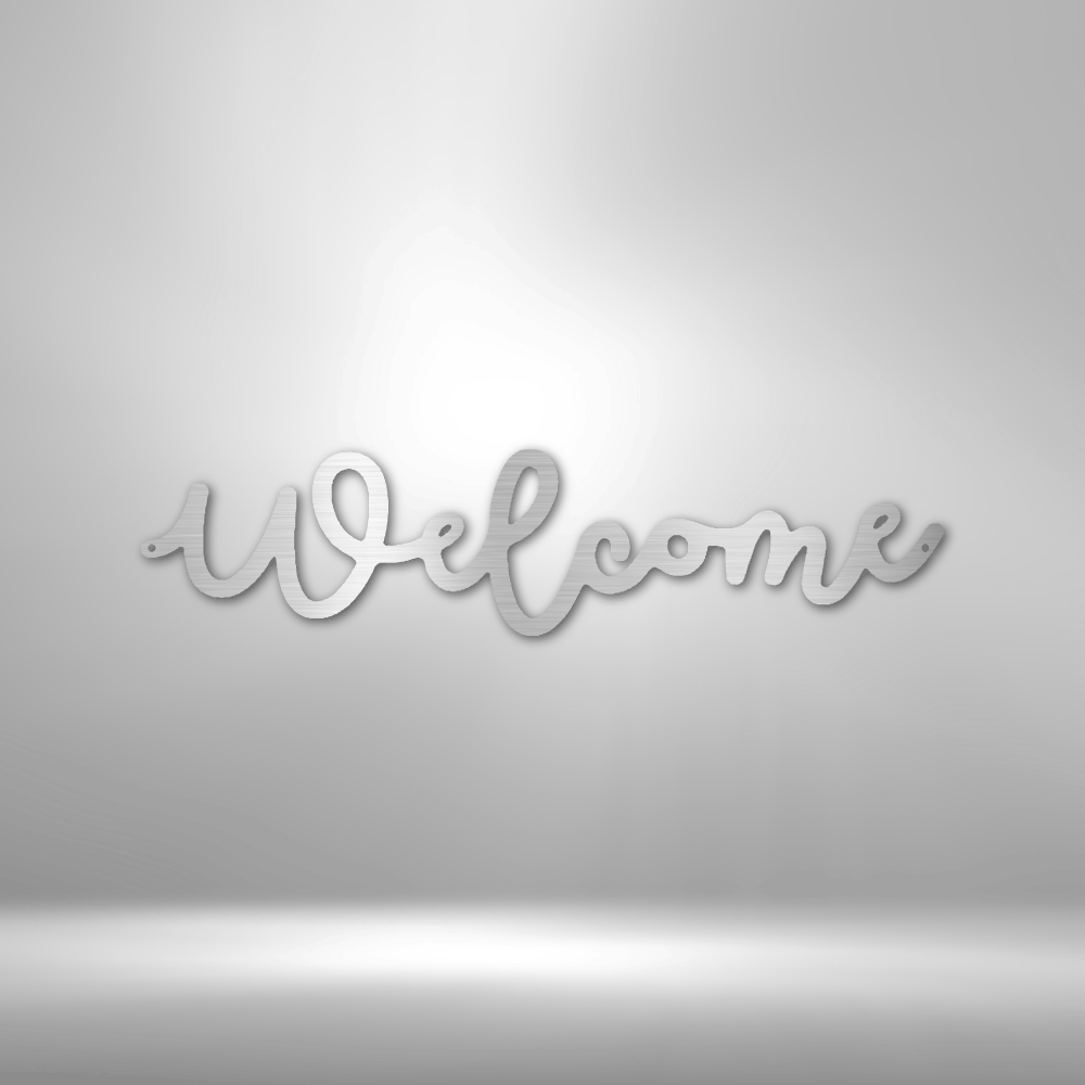 "Welcome", Custom Welcome Script Metal Word Sign, Rustic Metal Welcome Sign, Farmhouse Decor, Housewarming Gift, Metal Wall Art, Word Art