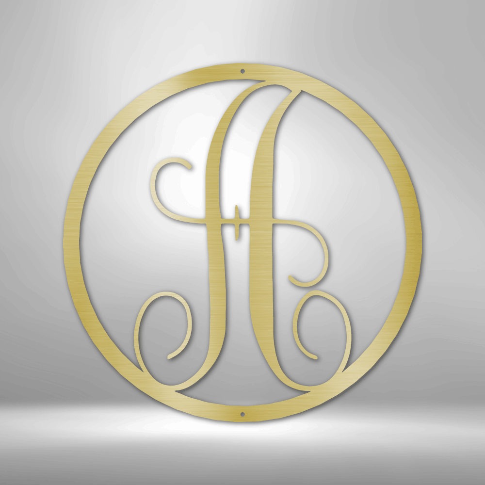 Fancy Initial Letter Circle  - Metal Sign, Family Name Sign, Initial Wall Decor, Front Porch Name Sign