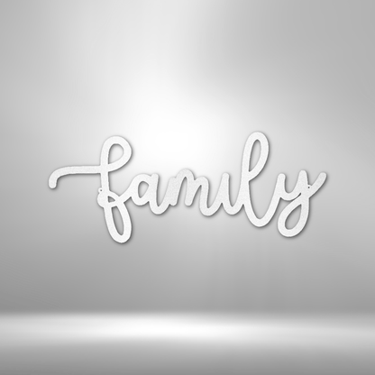 "Family" Script, Metal Word Sign, Rustic Metal Sign, Farmhouse Decor, Housewarming Gift, Metal Wall Art, Family Word Art