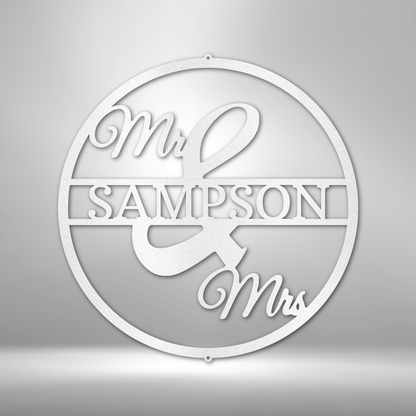 Personalized Mr. and Mrs. Monogram, Circle, Family Name Sign, Metal Wall Decor, Housewarming Gift, Metal Monogram Sign, Wedding Gift, Anniversary Gift