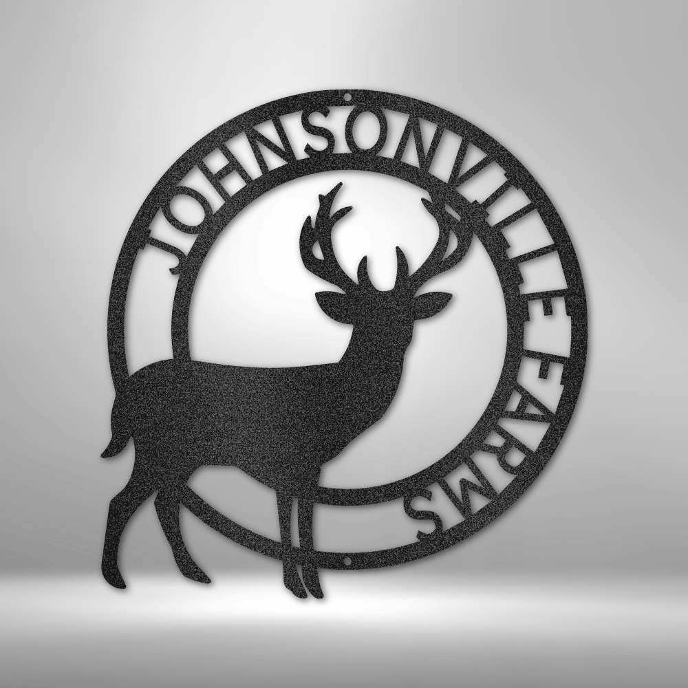 Round Buck - Personalized Metal Sign - Rustic Cabin Monogram Decor, Lake House Sign, Cabin Sign