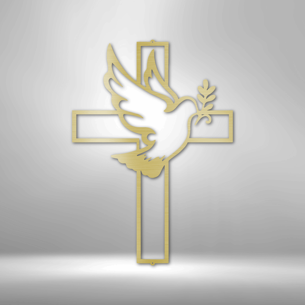 Dove On Cross - Custom Metal Sign - Christian Metal Wall Art, Christian Artwork