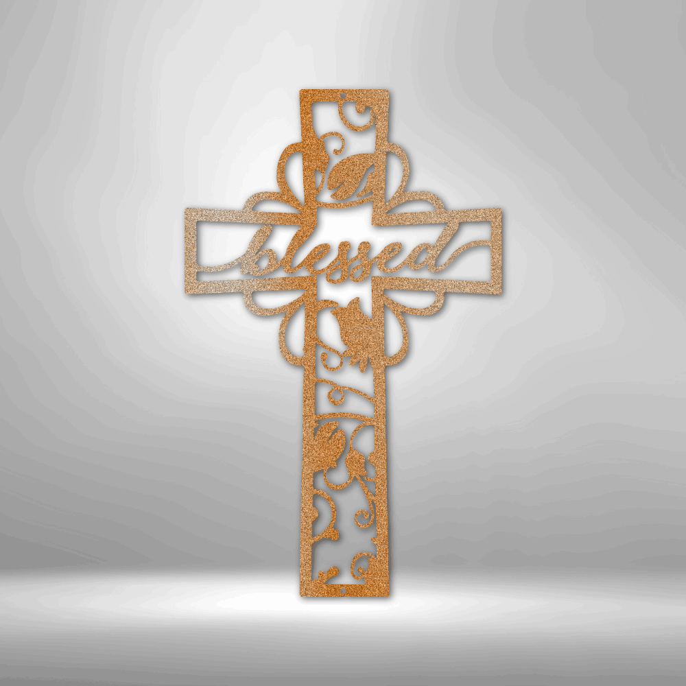 Blessed Cross - Custom Metal Sign - Christian Metal Wall Art, Christian Artwork