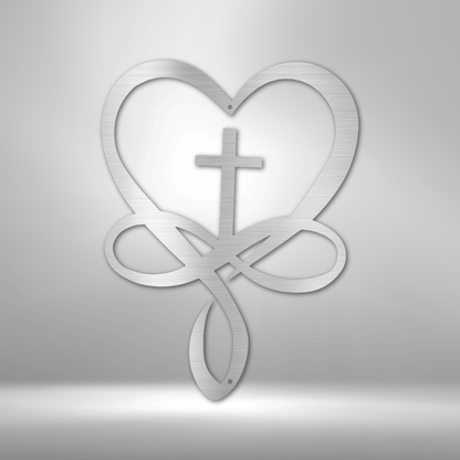 Gods Infinite Love - Heart and Cross - Laser Cut Metal Sign - Christian Metal Wall Art, Christian Artwork