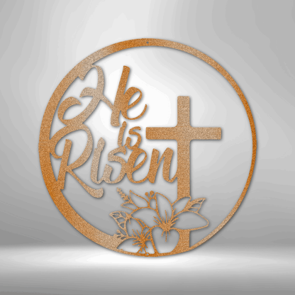 He is Risen - Easter Sign with Cross - Custom Metal Sign - Christian Metal Wall Art, Christian Artwork