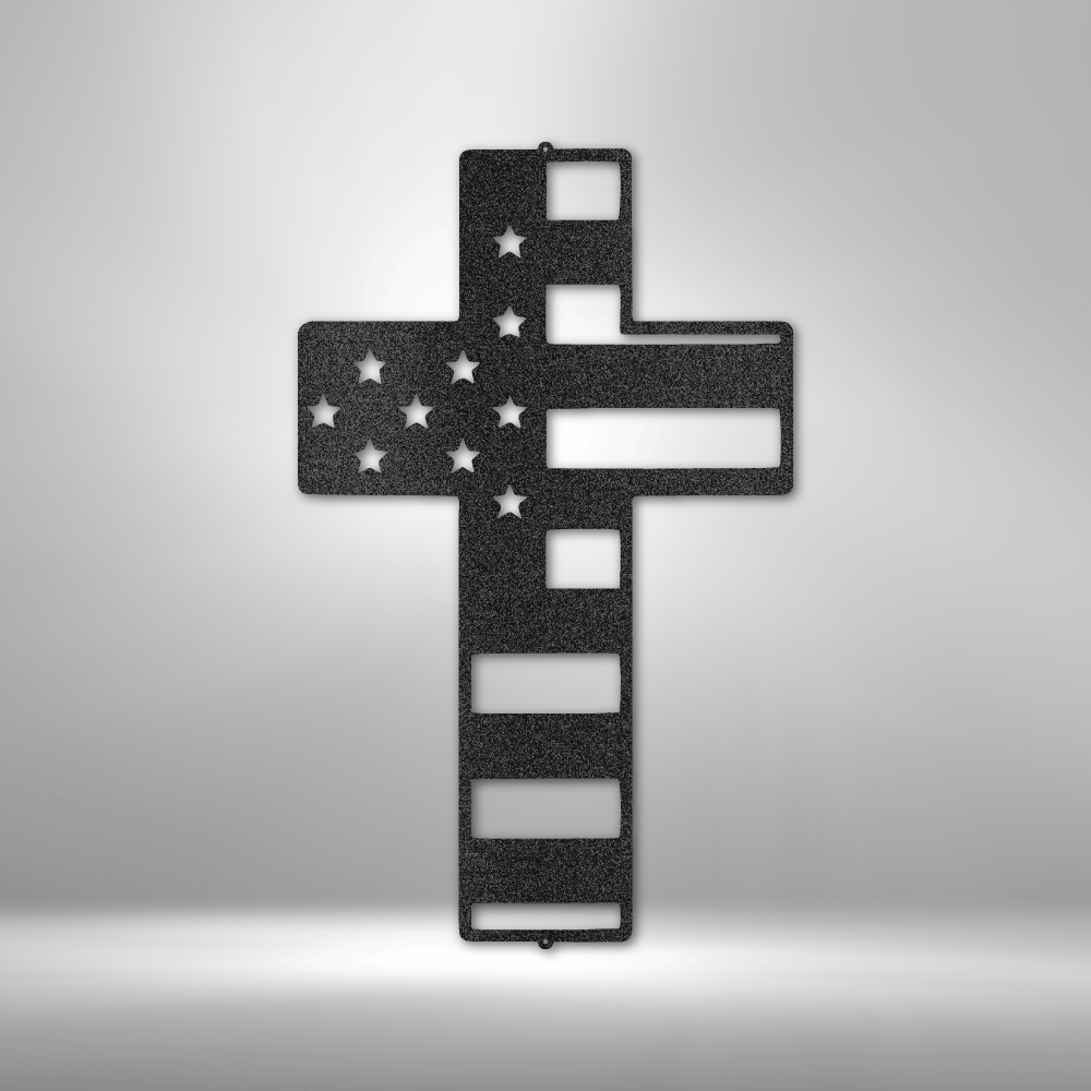 Flag Cross - Custom Metal Sign - USA, Patriotic Sign, 4th of July Wreath, Christian Artwork