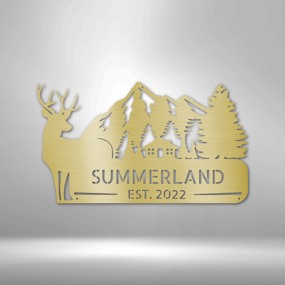Mountain Side Cottage - Laser Cut Metal Sign - Mountain Wall Art, Mountain Silhouette