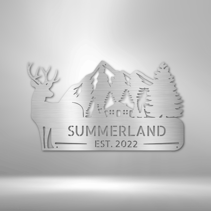 Mountain Side Cottage - Laser Cut Metal Sign - Mountain Wall Art, Mountain Silhouette