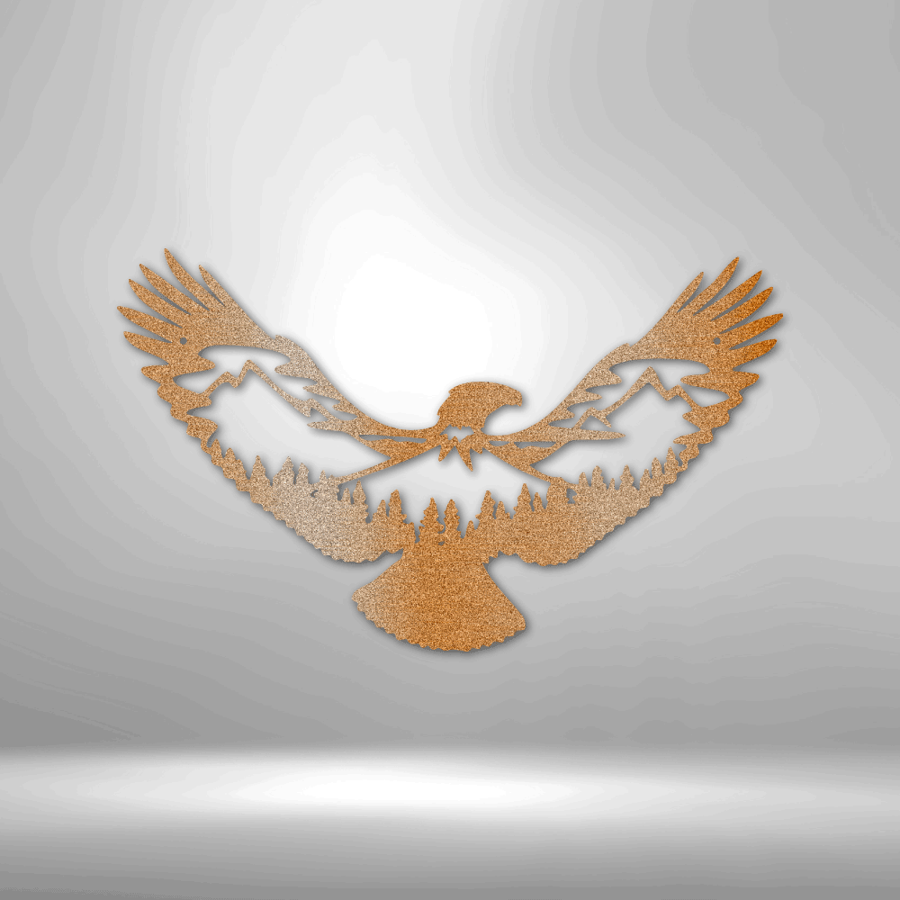 Soaring Eagle and Mountain Silhouette - Custom Metal Wall Art - Lodge Decor, Cabin Wall Art